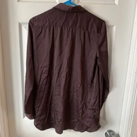 Ann Taylor Loft Blouse Women’s Size XS 1/2 Button Long Sleeve Deep Purple Sheer - Picture 7 of 10